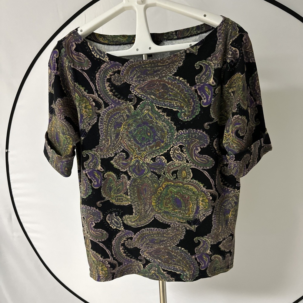 Lauren Ralph Lauren Women's Sz XL Stretch Cotton Boatneck Tee Embroidered Logo